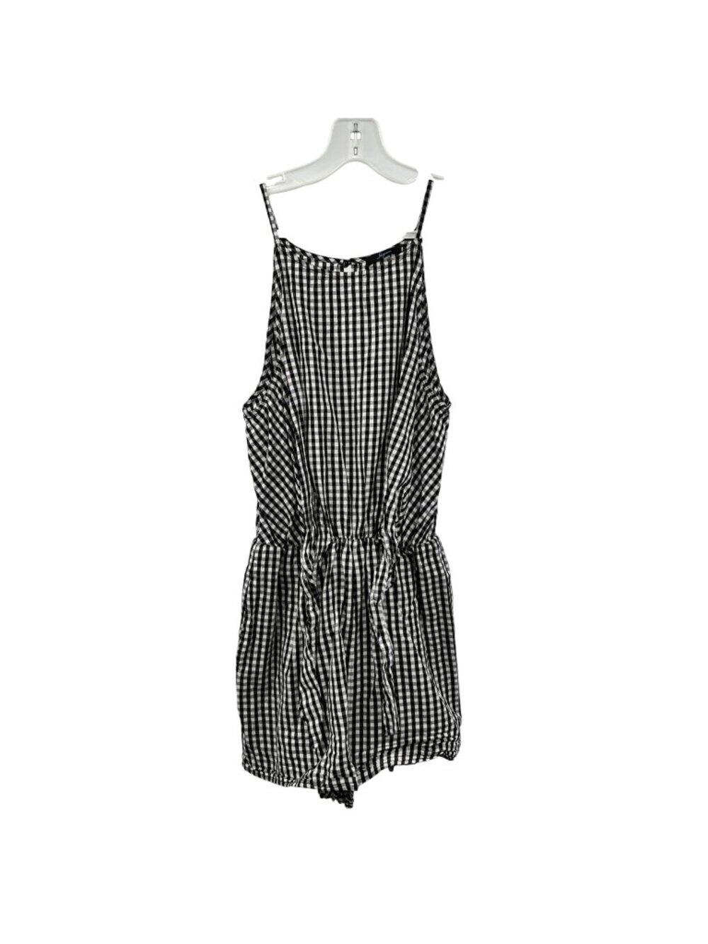 Soprano Checkered Romper Sleeveless Black/White Tie Front Pockets Small